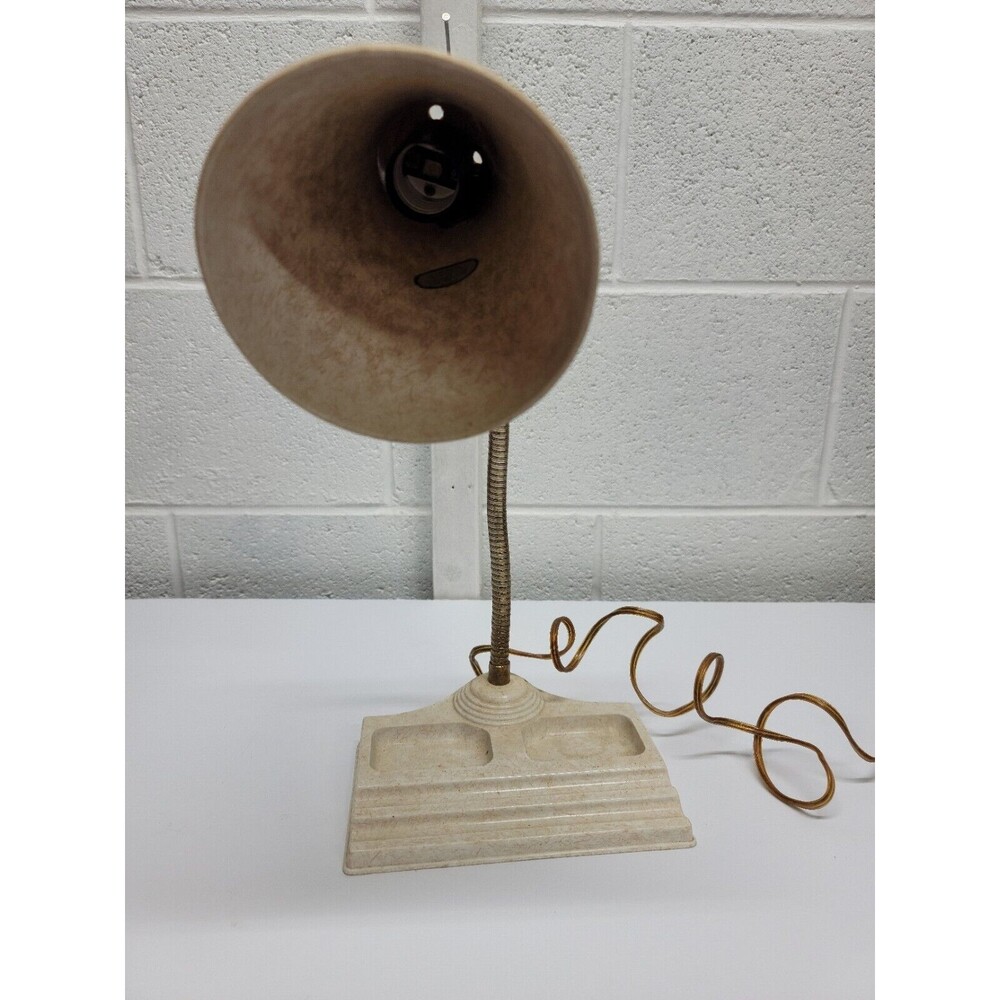 Vintage Fiberglass Plastic Gooseneck Table Desk Student Lamp Cone Shade - Picture 2 of 10